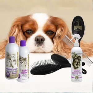 all systems professional grooming kit for cavalier king charles spaniel, shampoo, conditioner, fabulous grooming spray, brush, comb