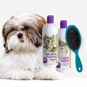 all systems basic grooming package – super cleaning & conditioning shampoo, botanical conditioner and ultimate pin brush bundle for dogs and cats (teal)
