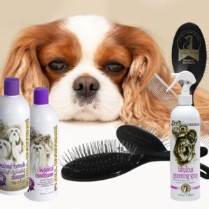 all systems professional grooming kit for cavalier king charles spaniel, shampoo, conditioner, fabulous grooming spray, brush, comb