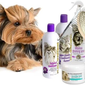 all systems yorkie grooming kit, 6 piece set with shampoo, conditioner, spray, gel, brush, comb