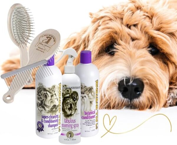 all systems doodle grooming kit, shampoo, conditioner, spray, comb, brush