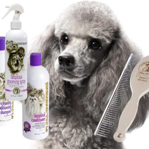 all systems poodle grooming package, shampoo, conditioner, spray, brush and the perfect poodle comb
