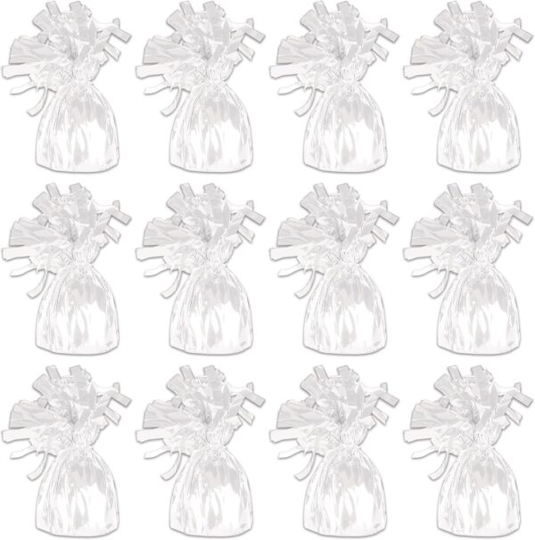 beistle white metallic plastic wrapped balloon weights for birthday parties