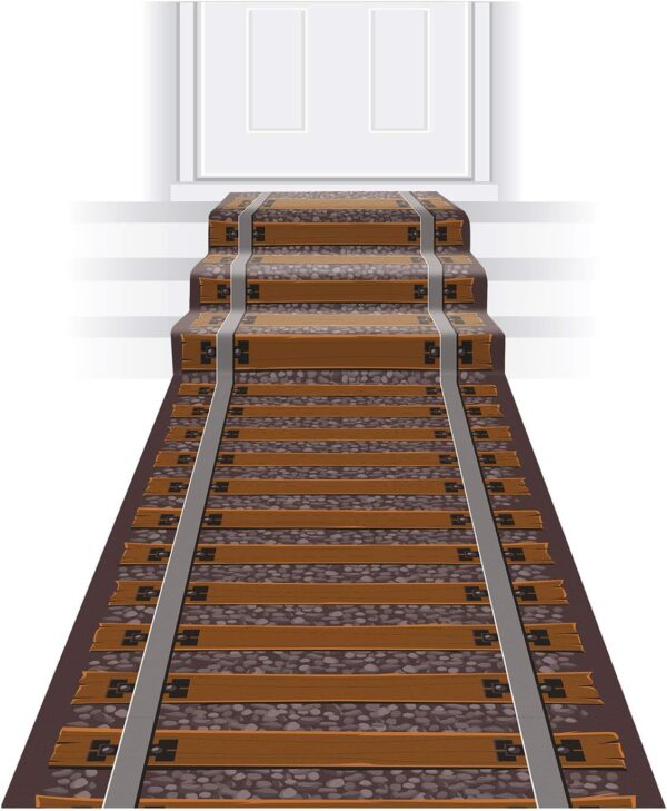 beistle novelty printed polyester fabric railroad track aisle runner