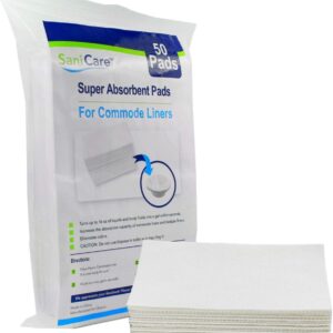 super absorbent pads for commode liners – pack of 50 medical grade pads – use in standard bedside commode and bedpan liners