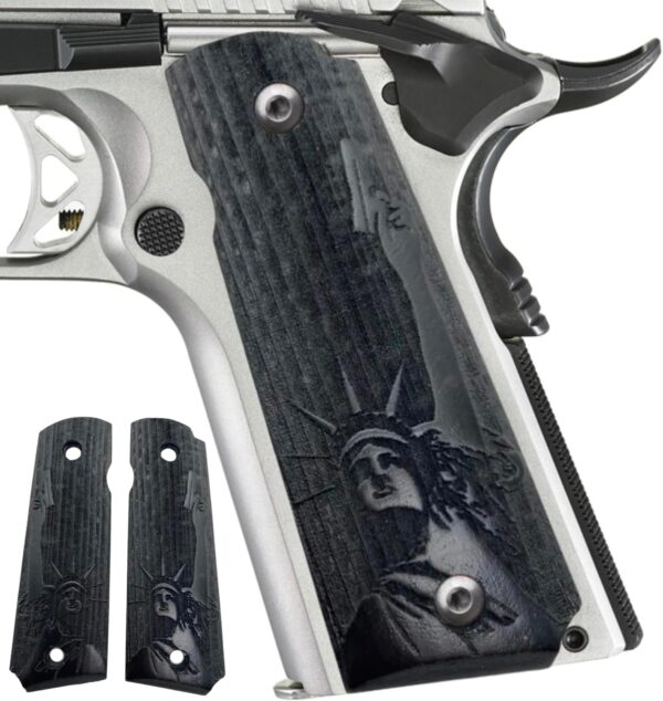 statue of liberty design 1911 wooden pistol grips, ambi safety cut