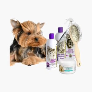 all systems yorkie grooming kit, 6 piece set with shampoo, conditioner, spray, gel, brush, comb