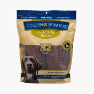 pack of 2 golden rewards duck jerky dog treats, 32 oz