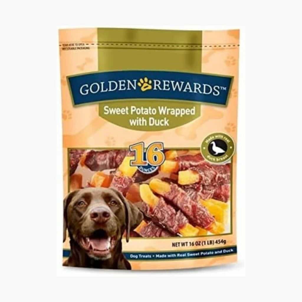 golden rewards sweet potato wrapped with duck dog treats, 16 oz