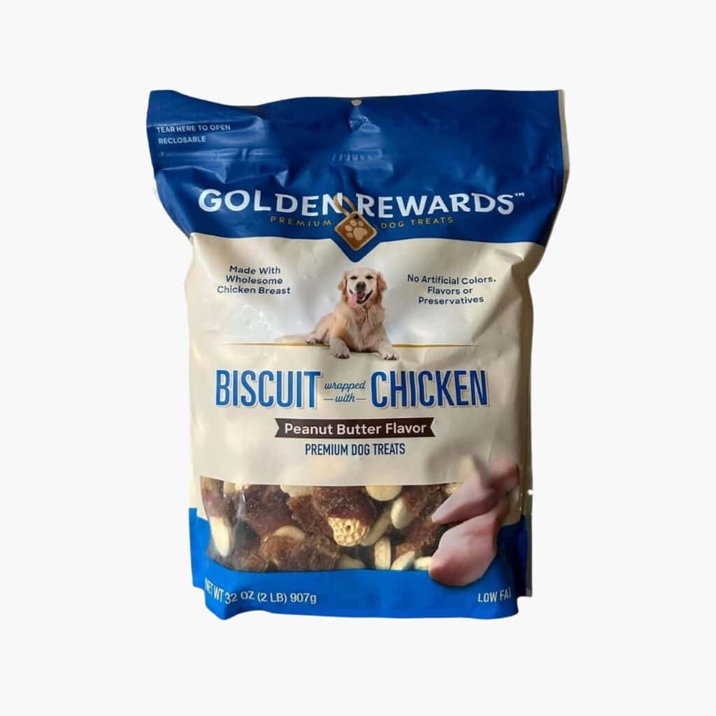 golden rewards peanut butter flavored biscuits wrapped with chicken, for dogs, made with real chicken breast, 16 oz