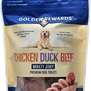 golden rewards chicken, duck and beef variety jerky dog treats, 12 ounces