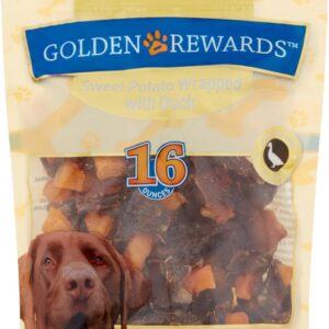 golden rewards sweet potato wrapped with duck dog treats, 16 oz