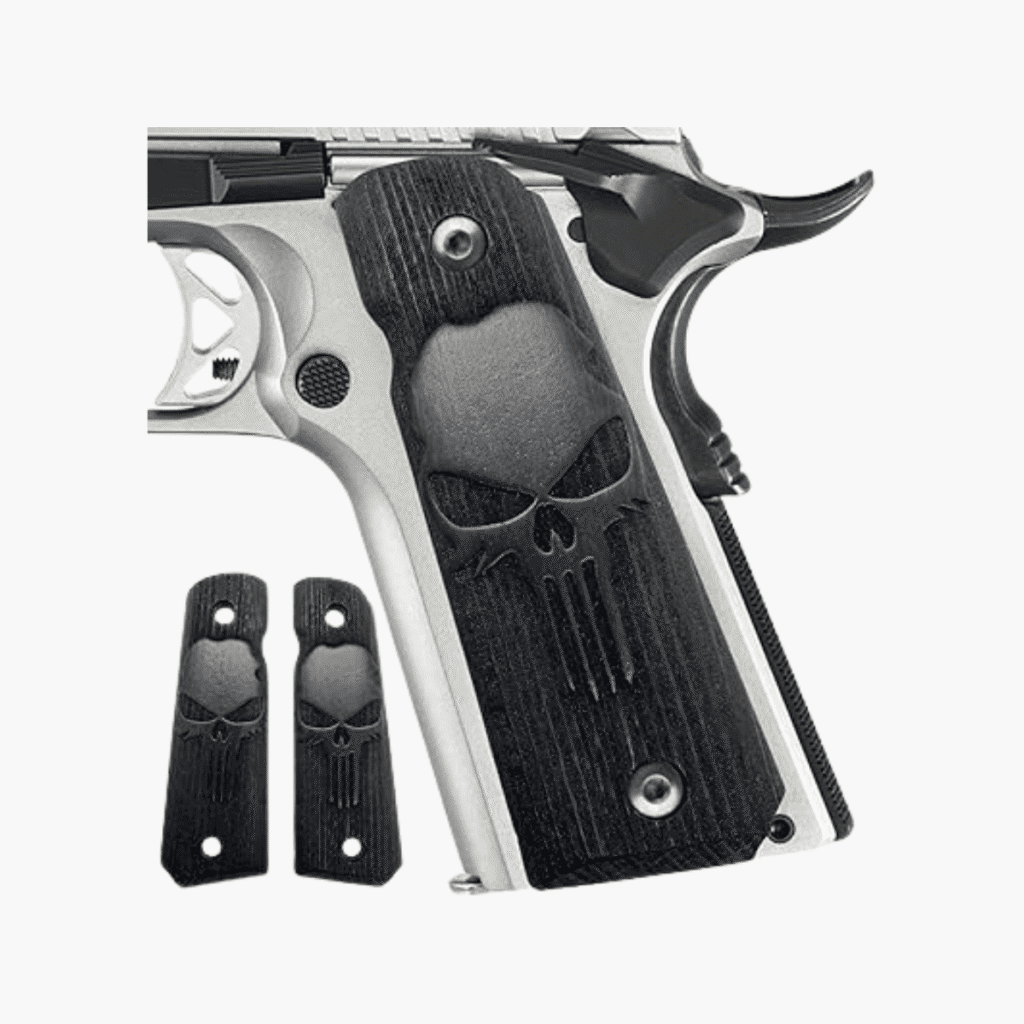 zib 1911 full size punisher grips wood, black, fits most 1911 models